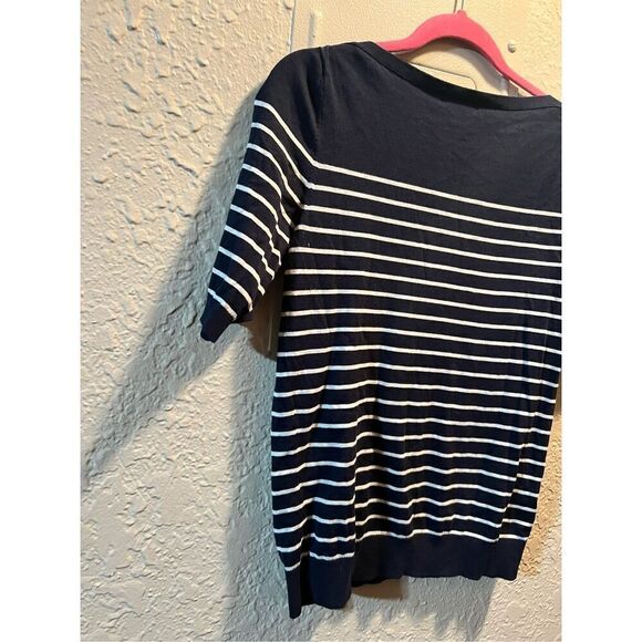 Banana Republic Stretch Cotton Boat Neck Navy & White Striped Woman’s Shirt Size - Picture 10 of 11